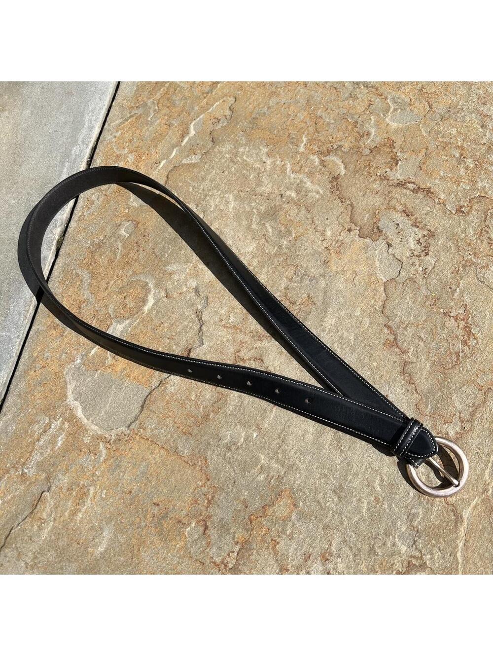 Y2K Black Stitch Design Leather Belt Made in USA